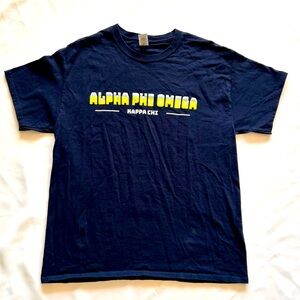 NWOT Alpha Phi Omega Kappa Chi Large Tshirt 100% Cotton Navy Blue Sorority Greek